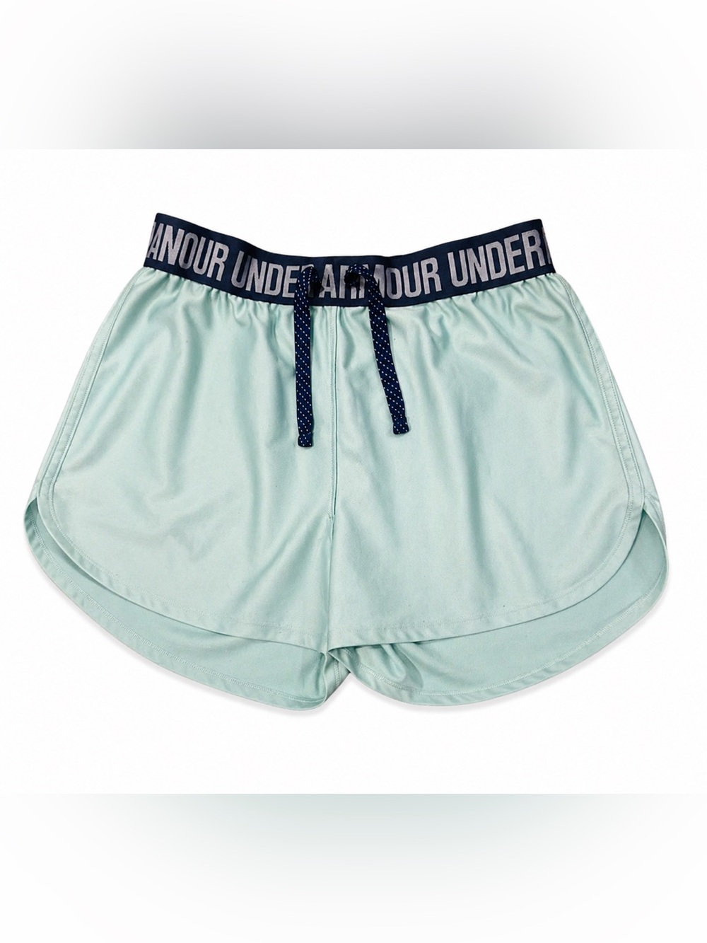 Under Armour Women's Light Blue Athletic Shorts with Navy Drawstring